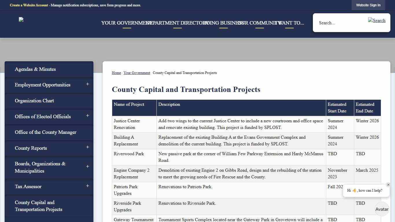 County Capital and Transportation Projects Columbia County, GA