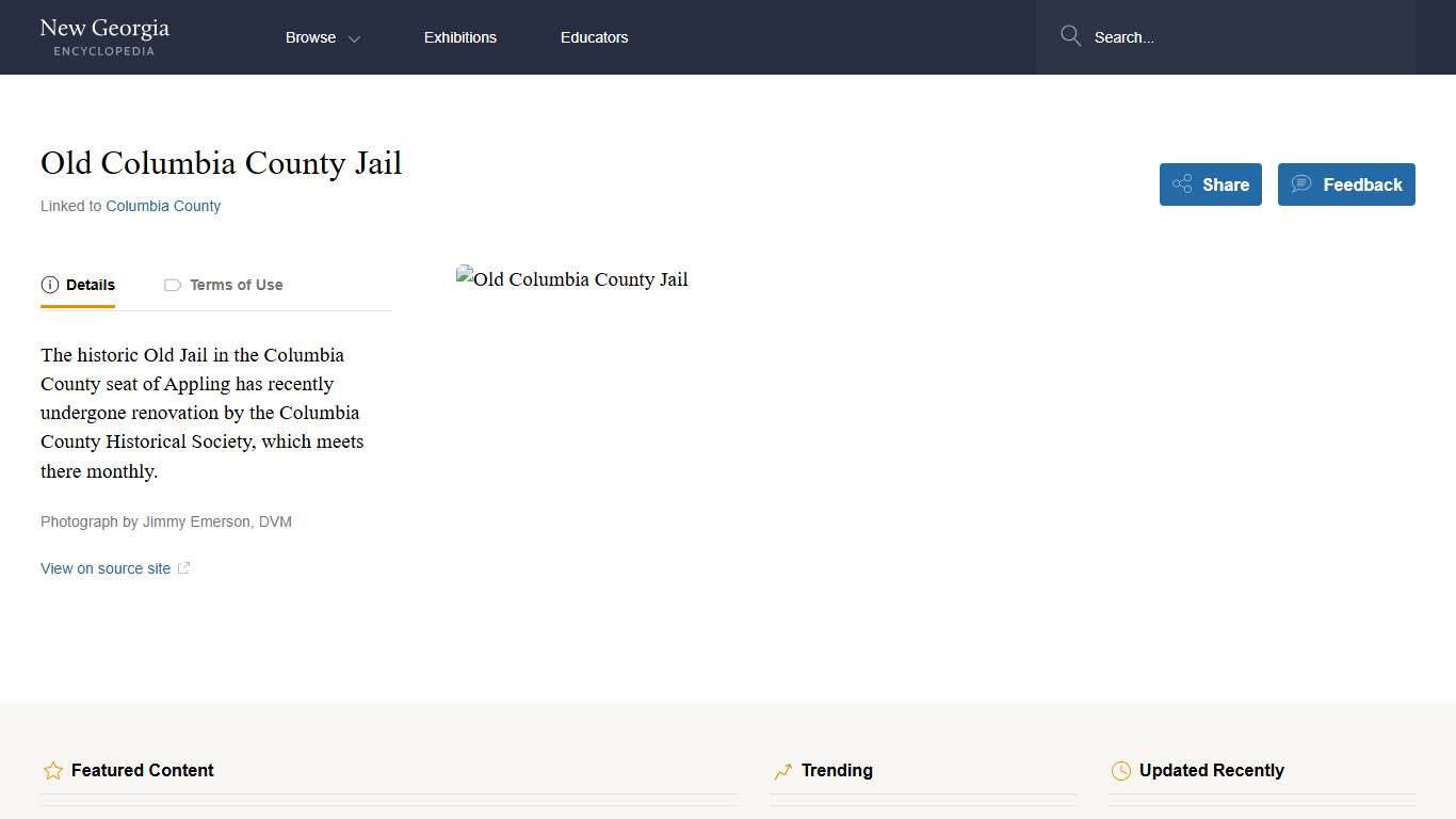 Old Columbia County Jail - New Georgia Encyclopedia
